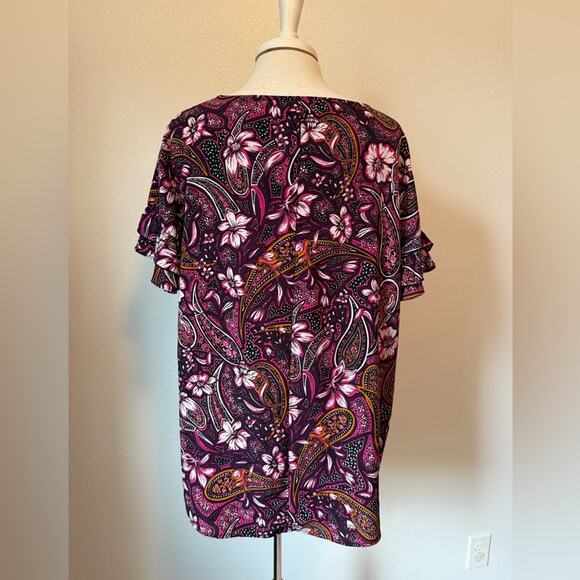Lane Bryant Whimsical Paisley Tropical Bloomcore Ruffle Bell Sleeve Blouse 16 - Picture 3 of 9